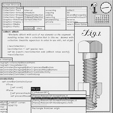 Screenshot of an early graphic user interface (GUI) on the Xerox Alto