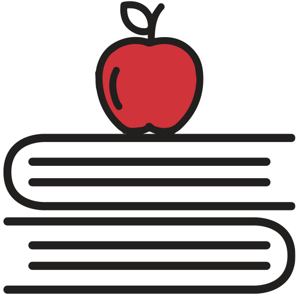 Icon of an apple on two stacked books