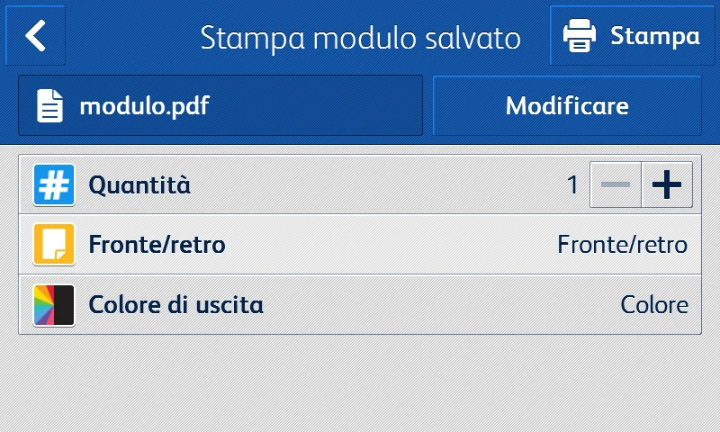 Print interface of the Xerox Forms Manager App