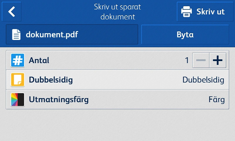 Print interface of the Xerox Forms Manager App