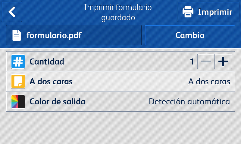 Print interface of the Xerox Forms Manager App
