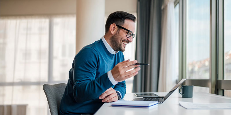 businessman using latp in office