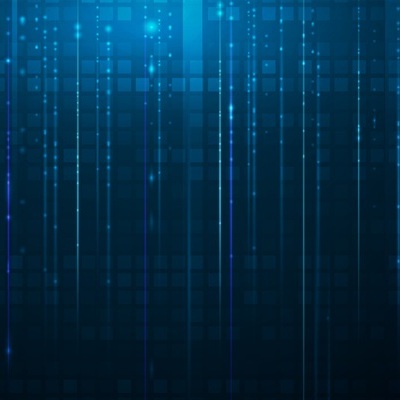 vertical rows of sparkles over a dark blue background with squares