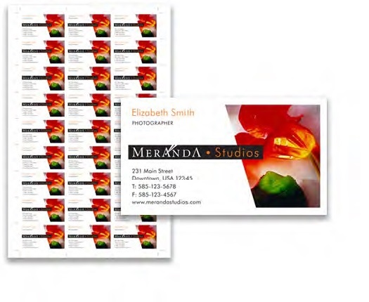 A page of business cards ready to be cut
