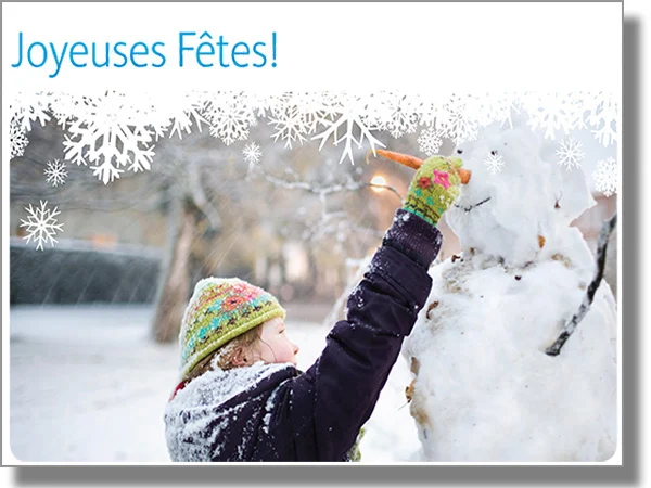 Happy Holidays Building Snowman French Card