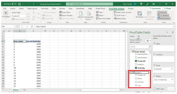 add product id info to pivot table