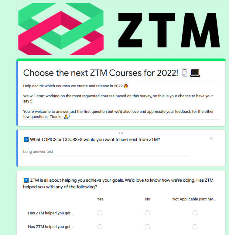 ztm 2021 survey for new courses to be created