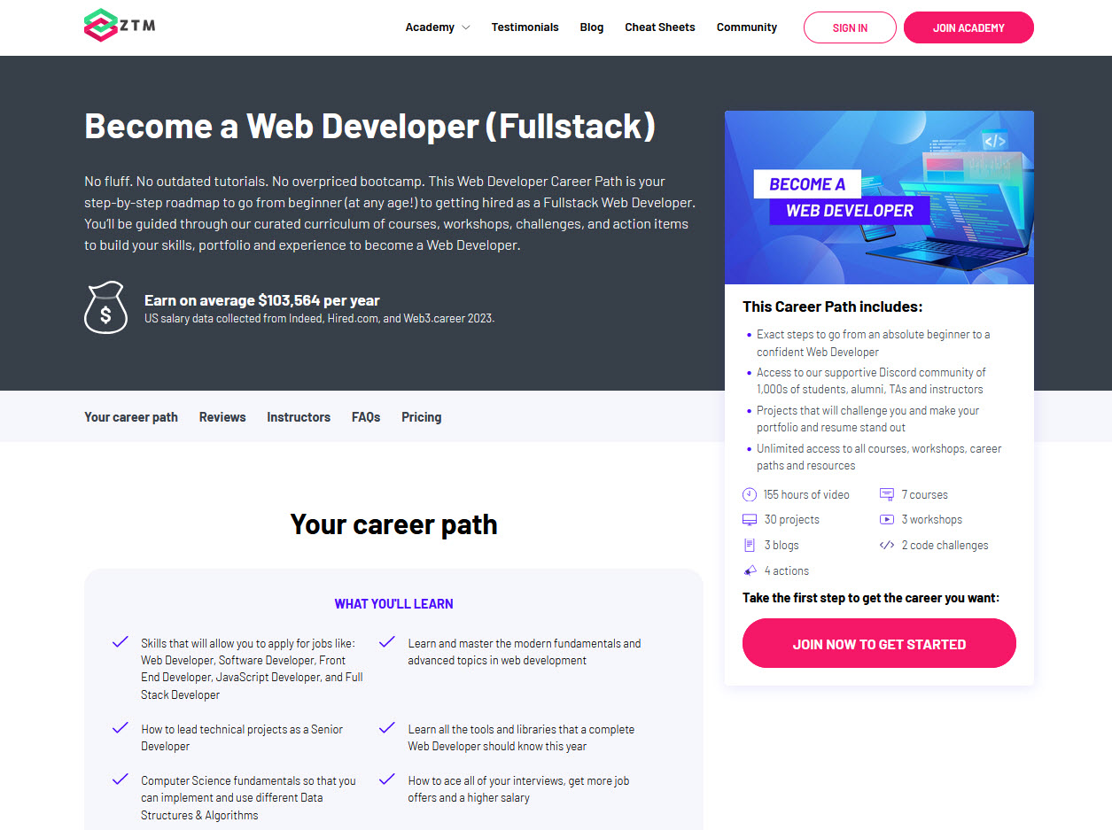 ztm full stack web dev career path