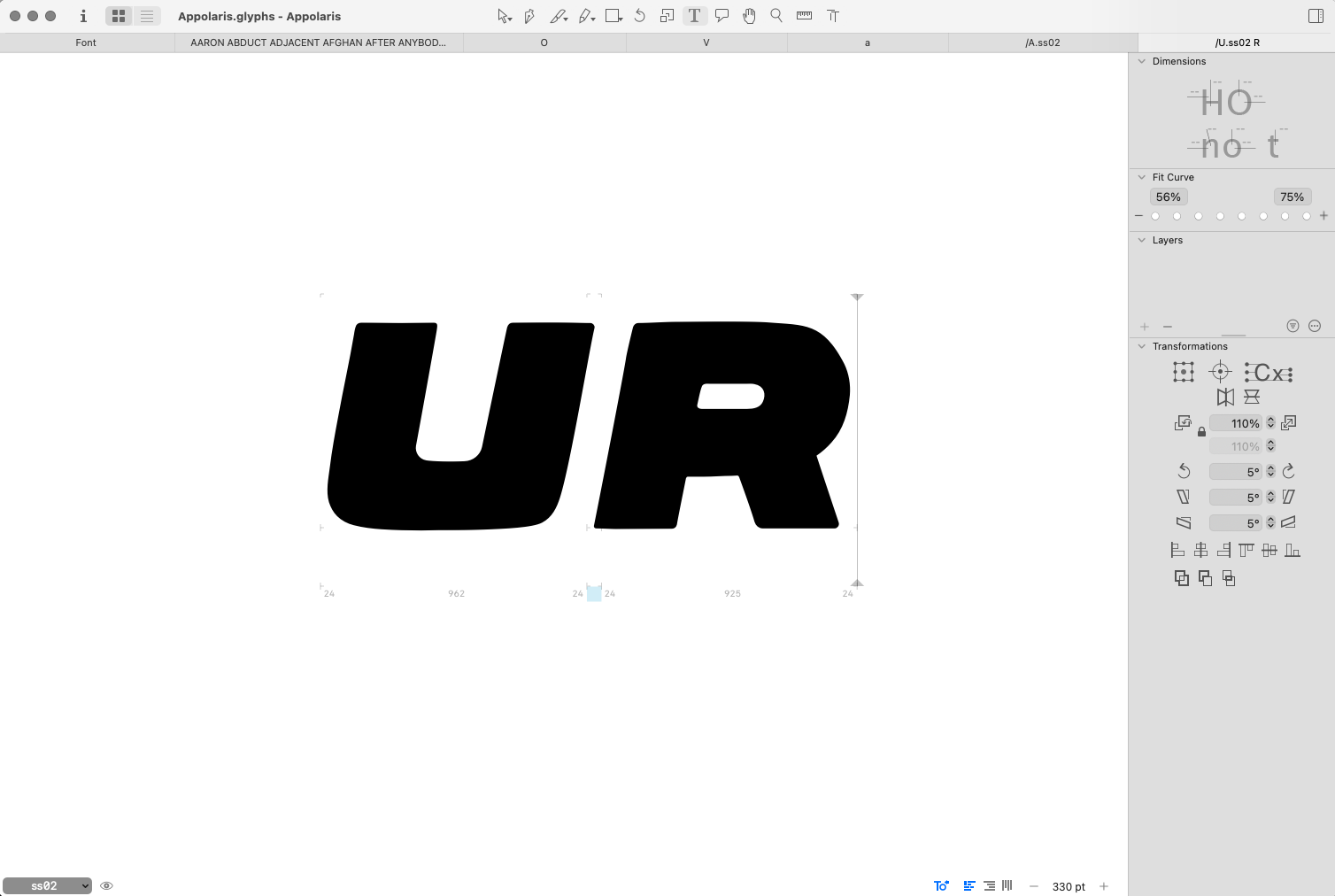 Editing a font in Glyphs App