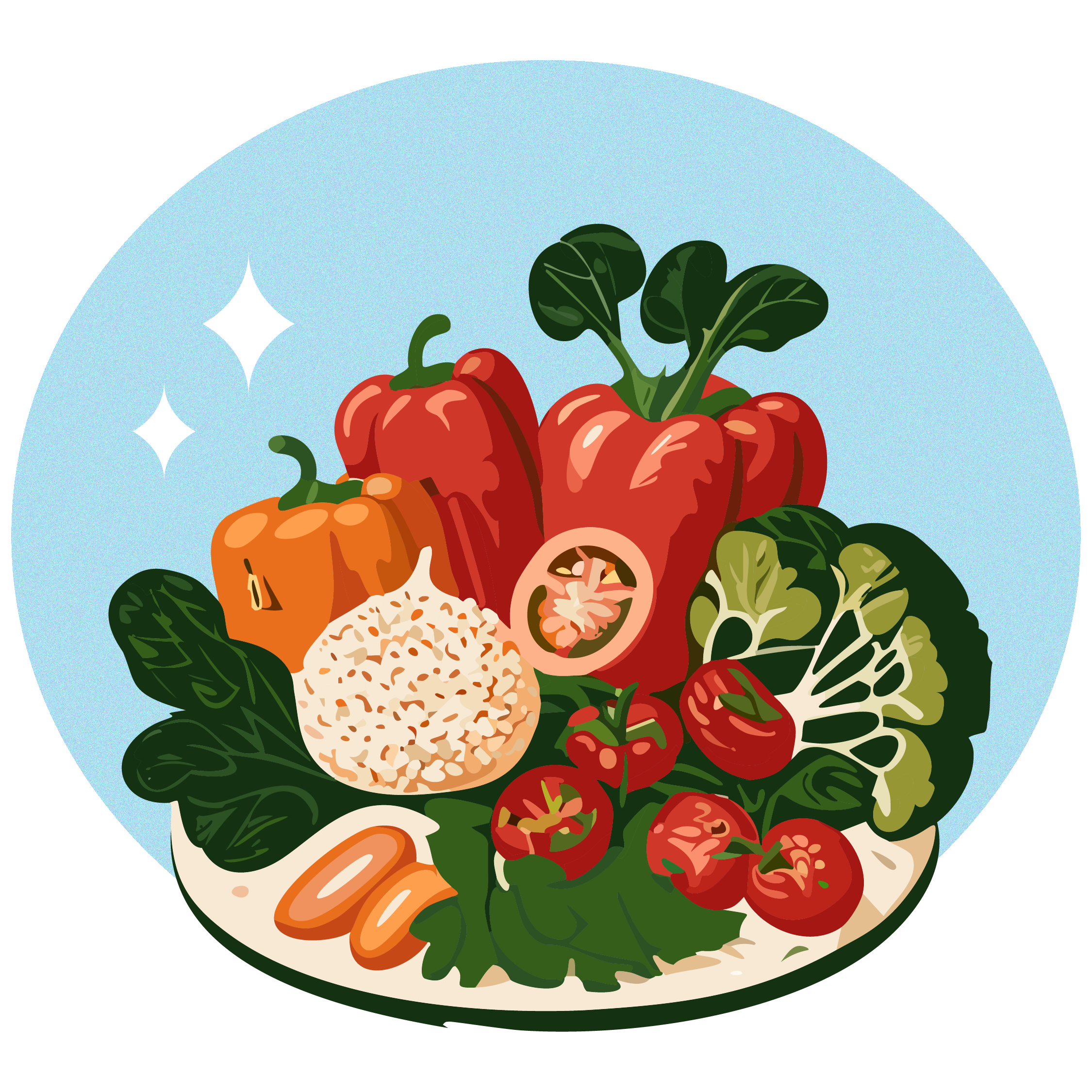 Illustration of a plate of colorful vegetables 