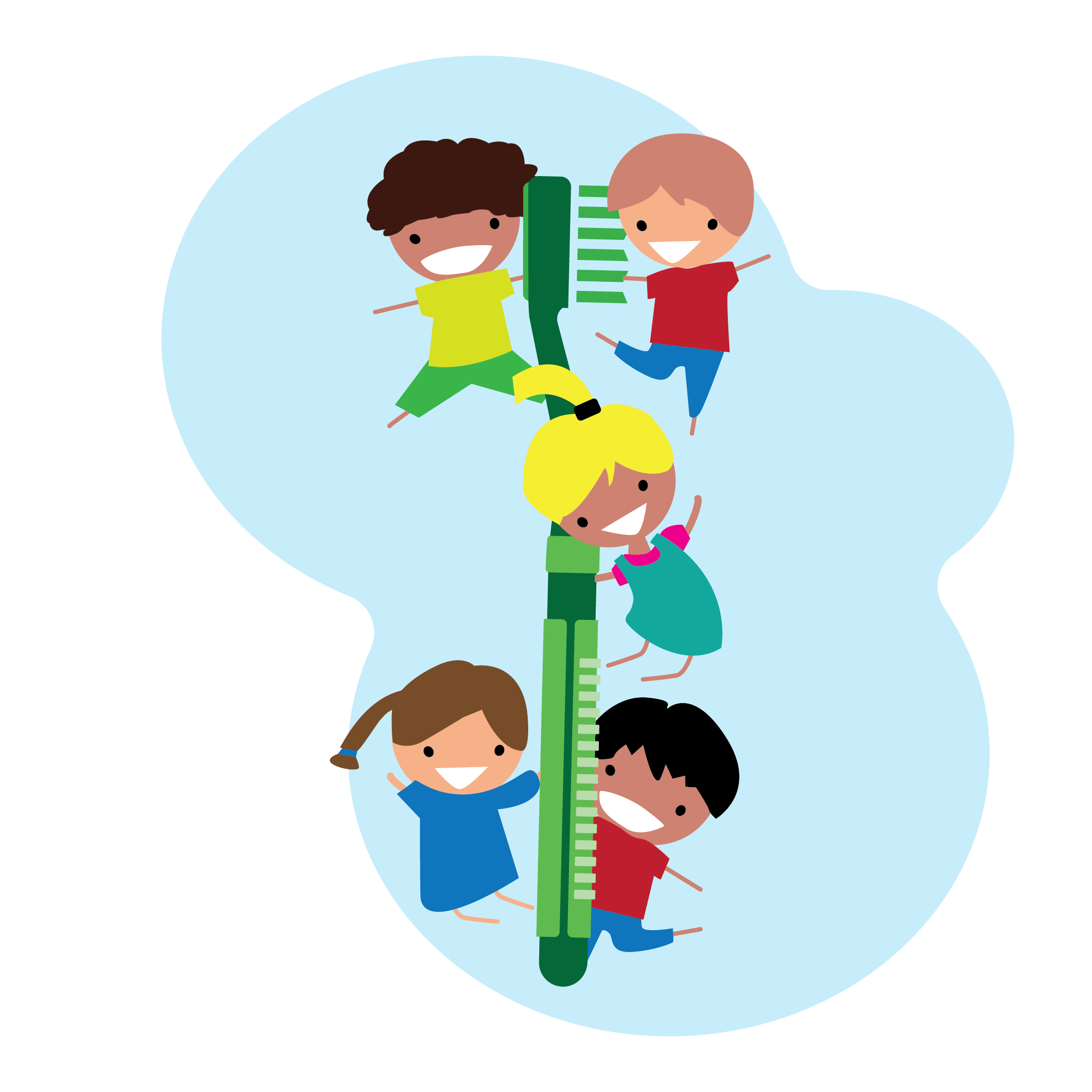 Illustration of children climbing large toothbrush