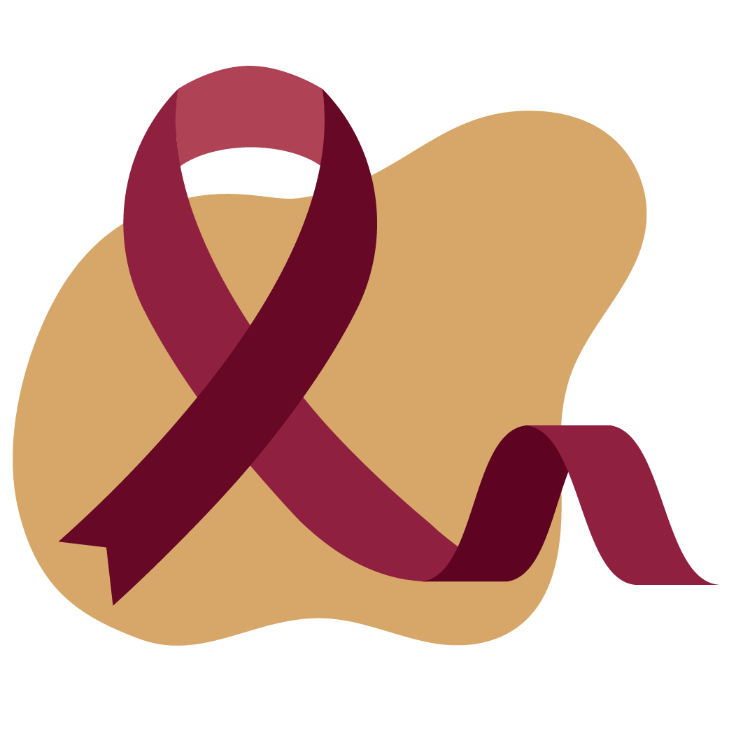 Burgundy ribbon to signify oropharyngeal cancer