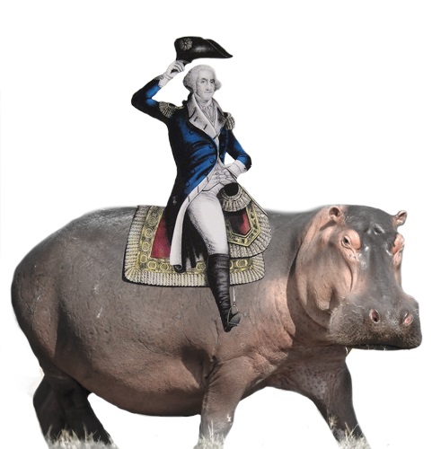 Washington riding a hippo