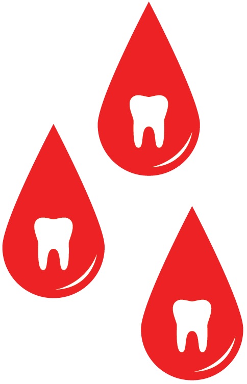 Graphic of drops of blood with teeth icons
