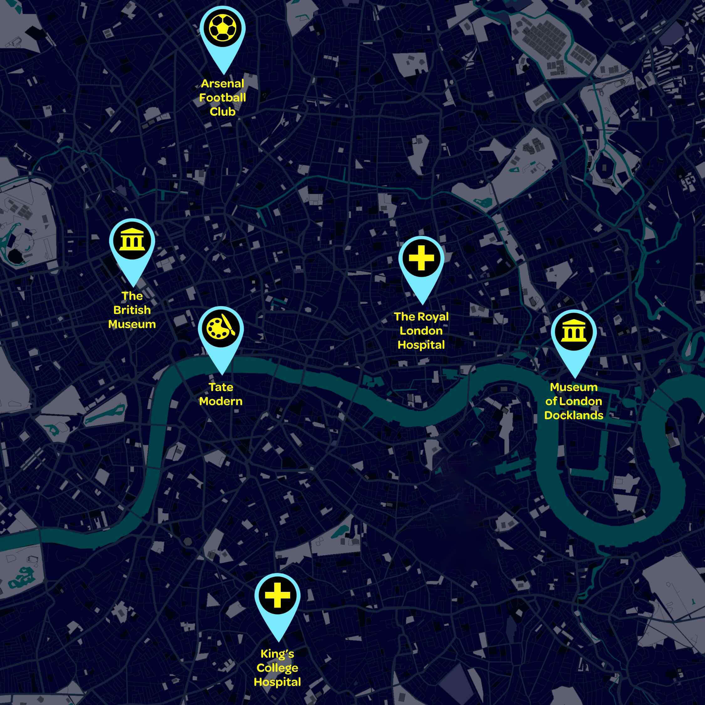 Map of landmarks around London