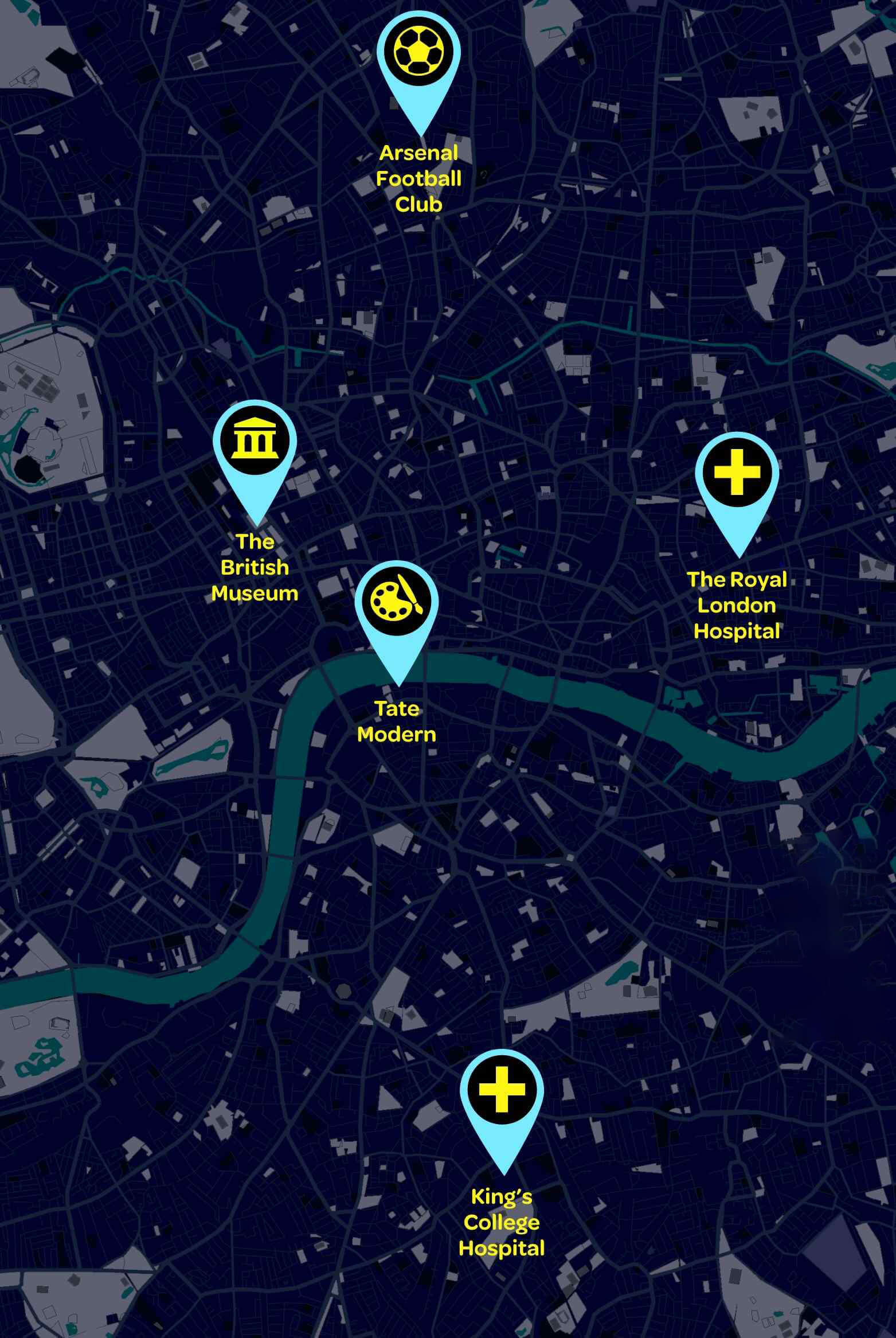 Map of landmarks around London