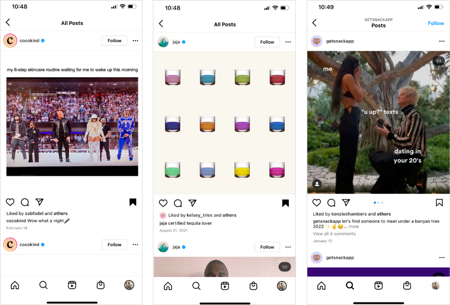 three instagram accounts sharing pop culture memes