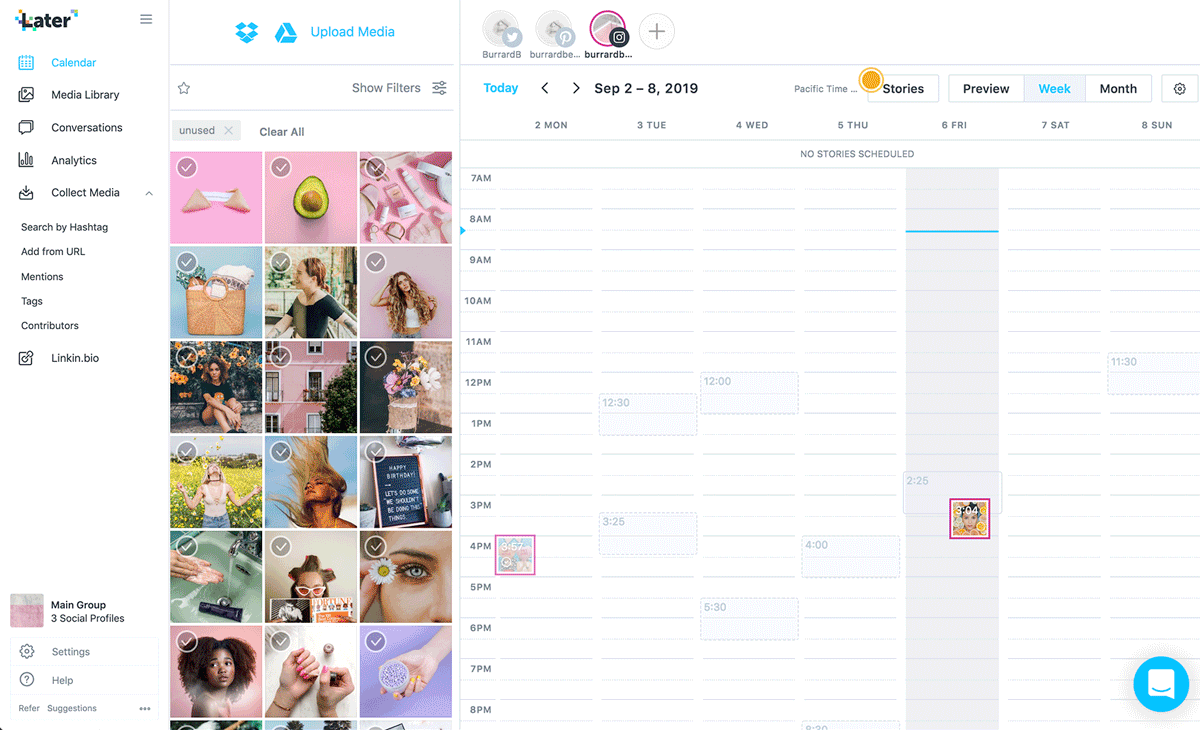 Burrard Beauty searches Instagram posts by hashtag in Later to find relevant user generated content