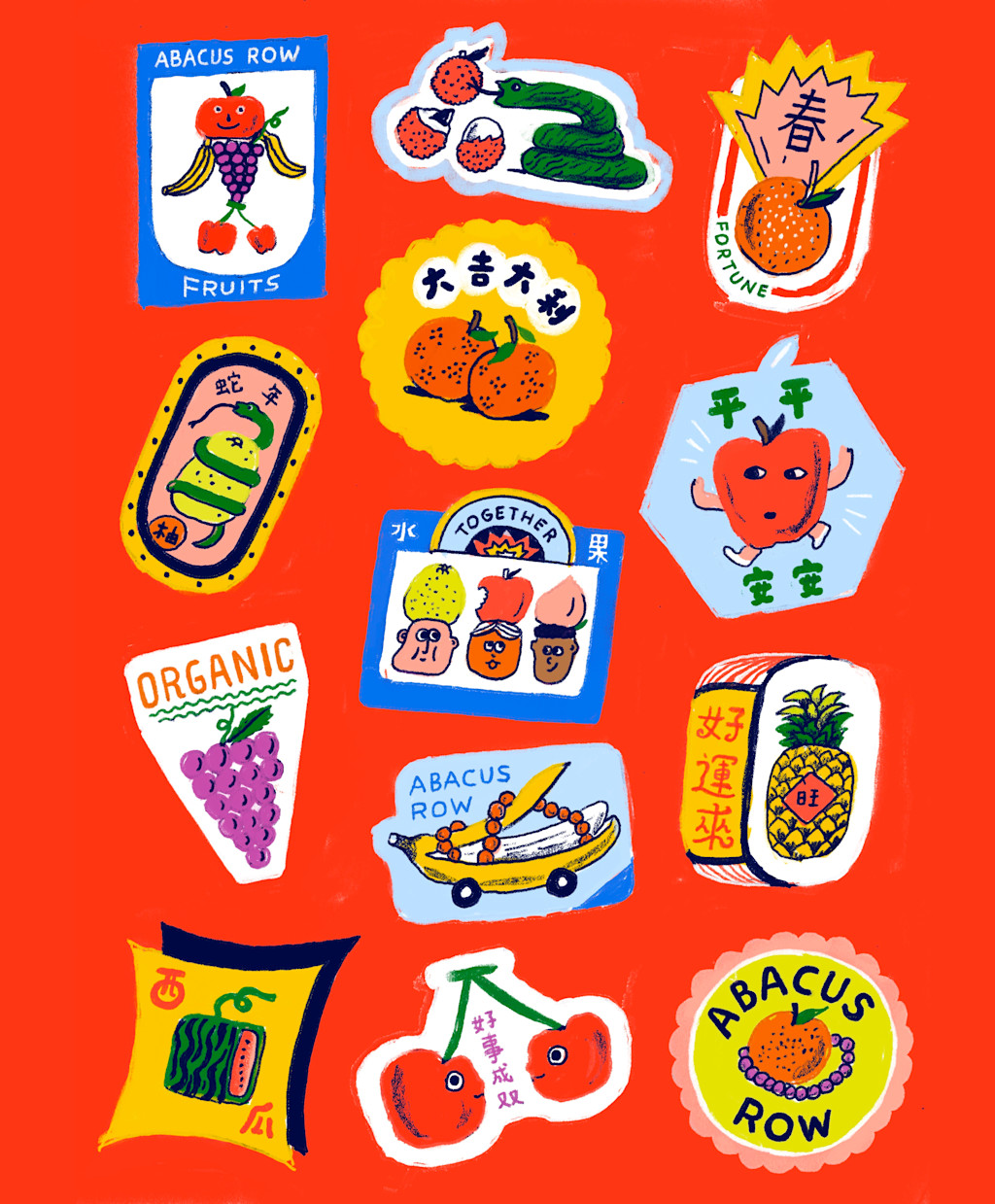 Sticker illustrations of food by David