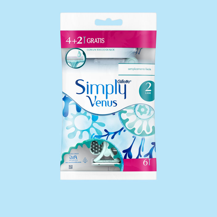 Simply Gillette Venus 2 Rasoio Usa & Getta - Include 6 rasoi