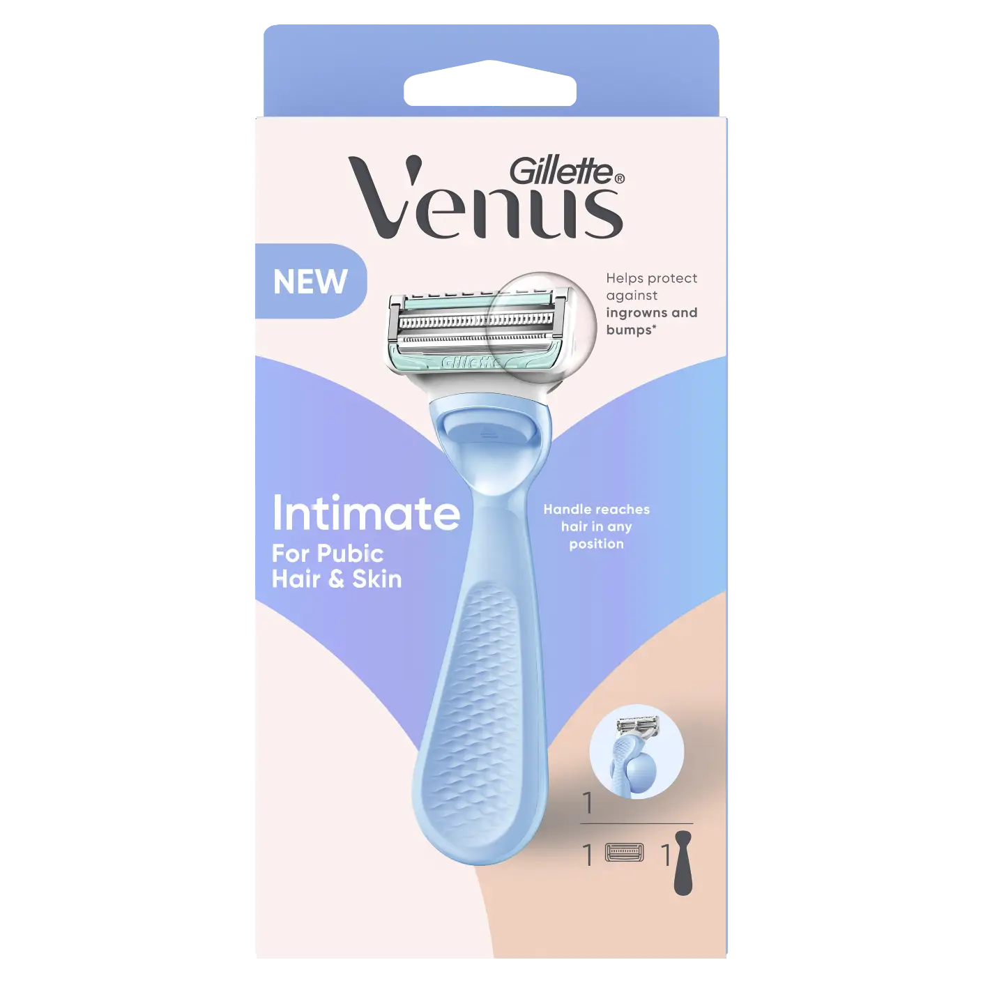 Gillette Venus intimrakhyvel för könshår och hud med optimalt placerade blad och bakre blad för exakt formning