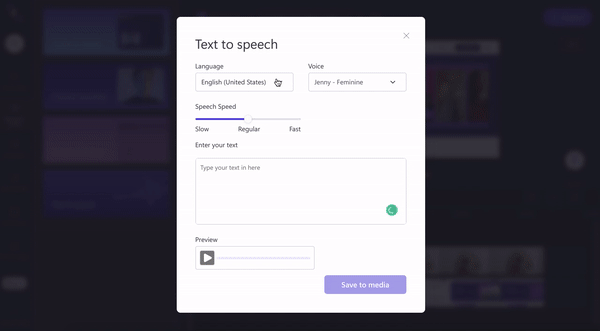 Step 2. Select your voice, language, and speed, and enter text to generate a preview
