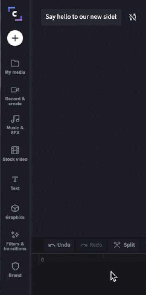 Screen recording of the Clipchamp video editor, the brand tab opens to show logo import options.