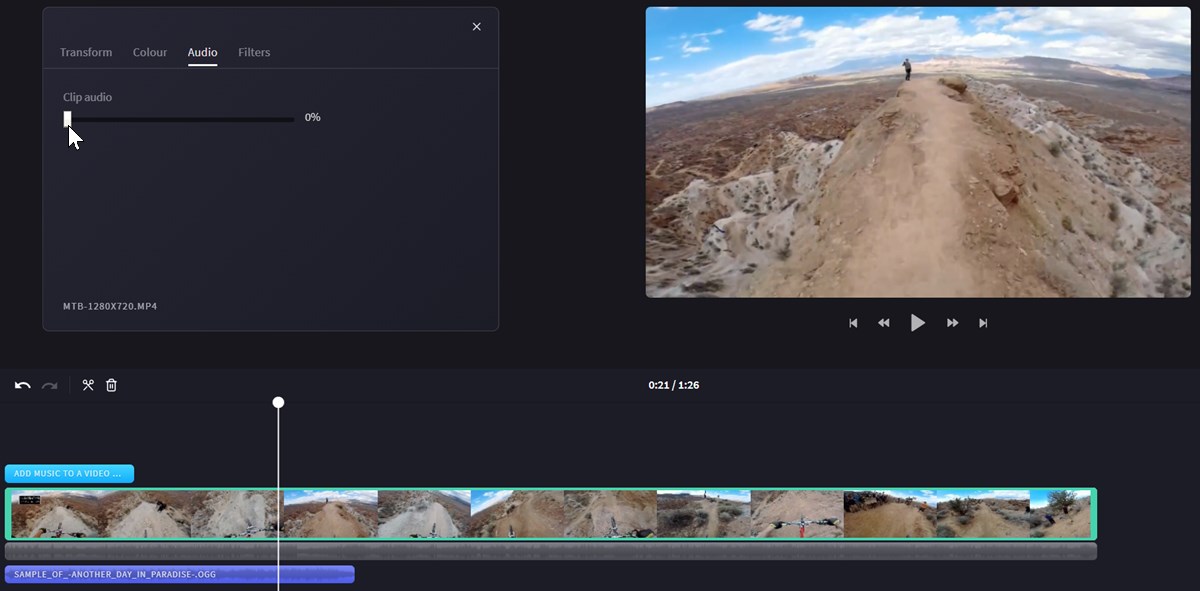 mute audio track of a video