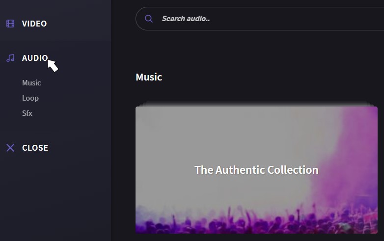 Choosing stock audio in Clipchamp