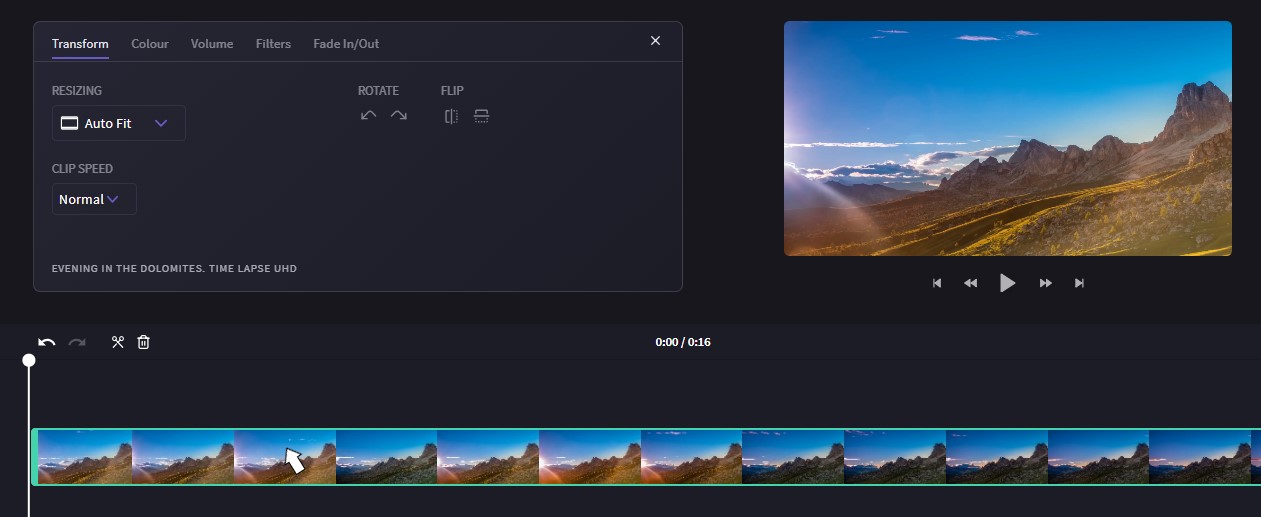 Editor window in Clipchamp