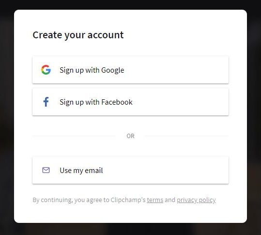 Sign up to Clipchamp