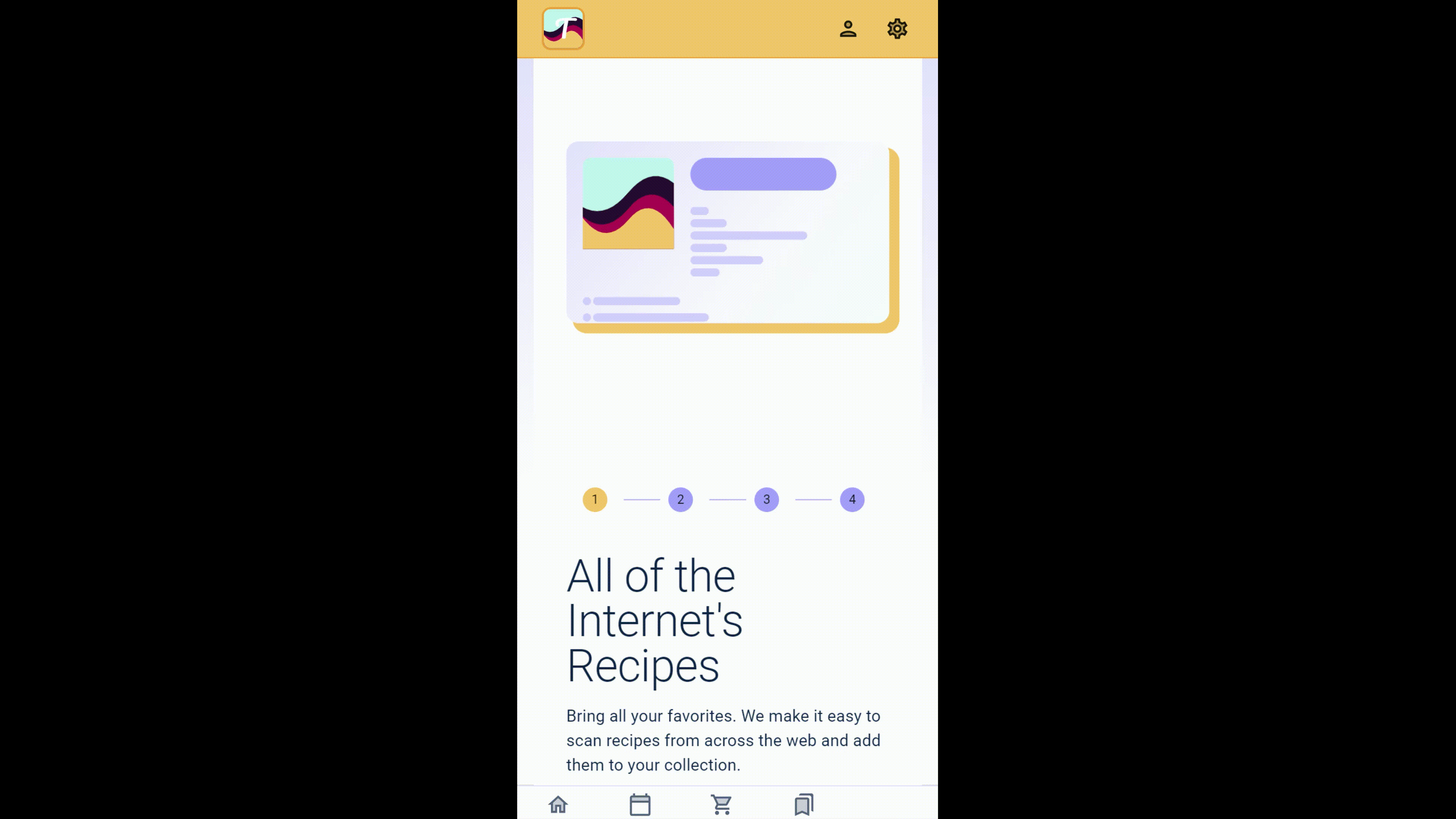 Toast landing page animation An animation that shows the landing page of the Toast app, with an animated graphic illustrating how recipe pages are scanned and captured