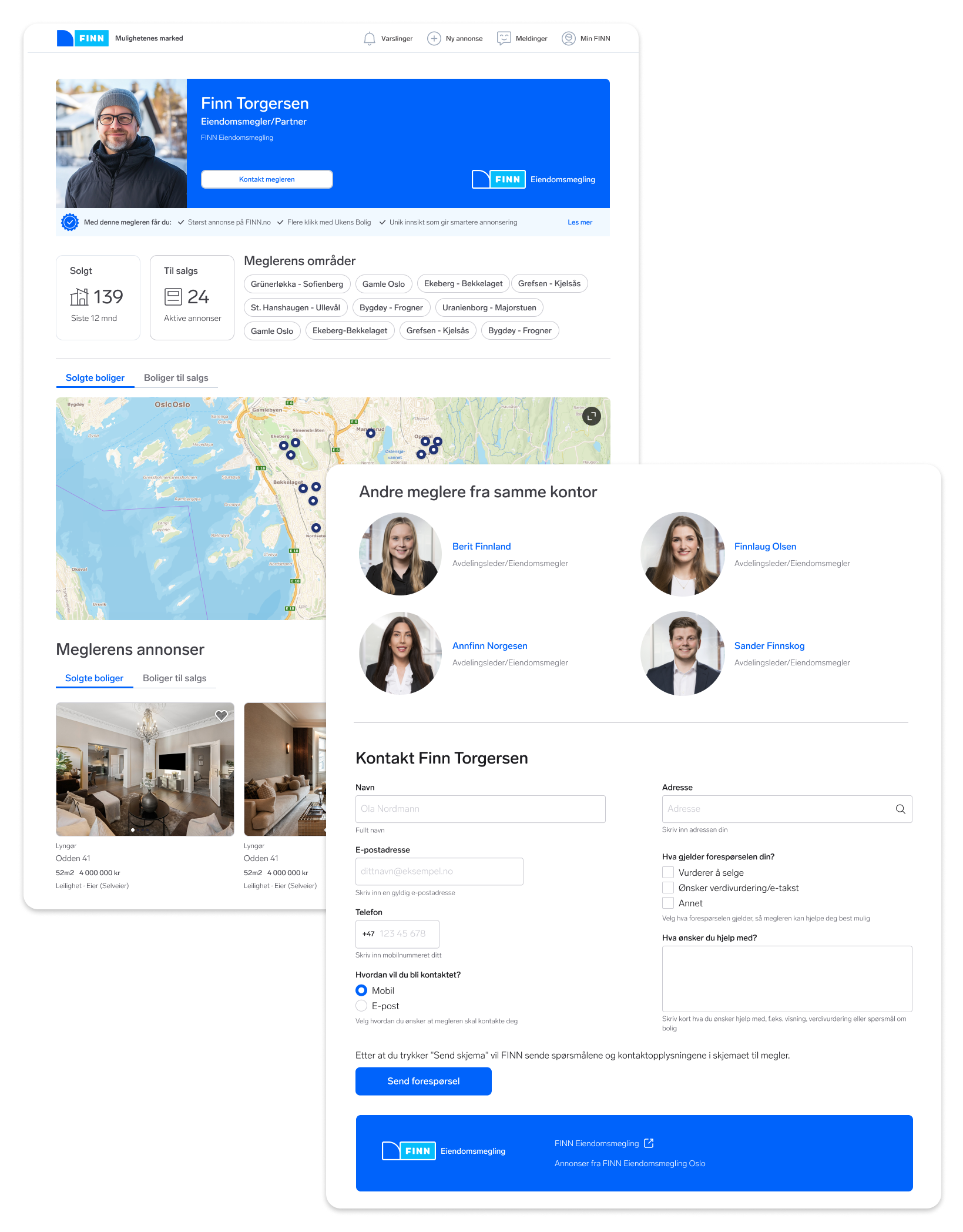 Bildet viser hvordan Meglerprofil ser ut på FINN.no