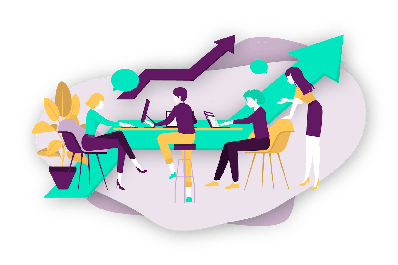 Illustration de quatre personnes en train de travailler