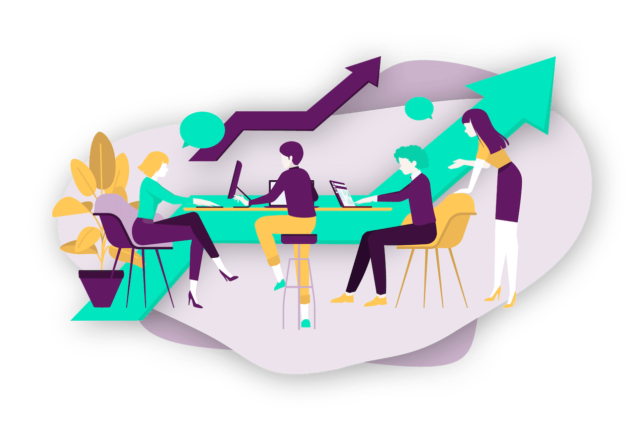 Illustration de quatre personnes en train de travailler
