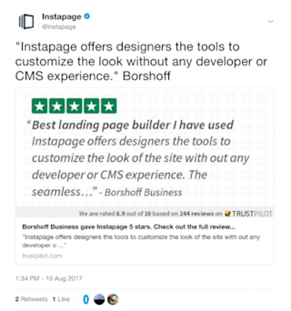 Instapage review on Trustpilot 2 trustpilot 3