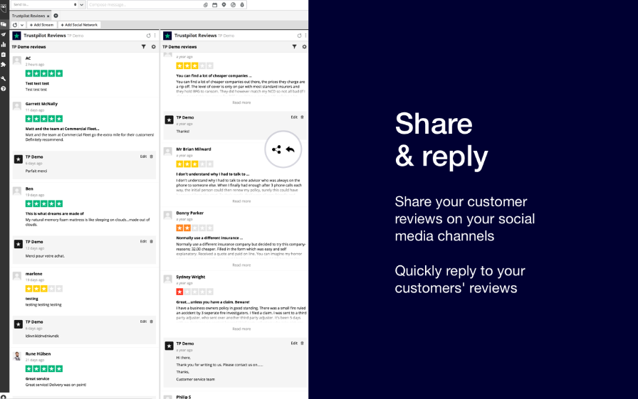 Screenshot of Trustpilot / Hootsuite's integration
