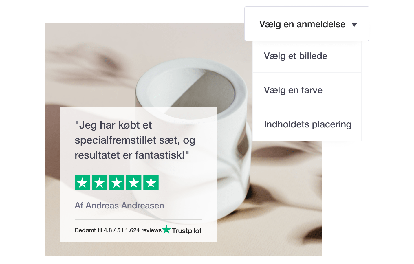 Illustration of Trustpilot's Review Image Generator tool for social media DK - Review Image Generator