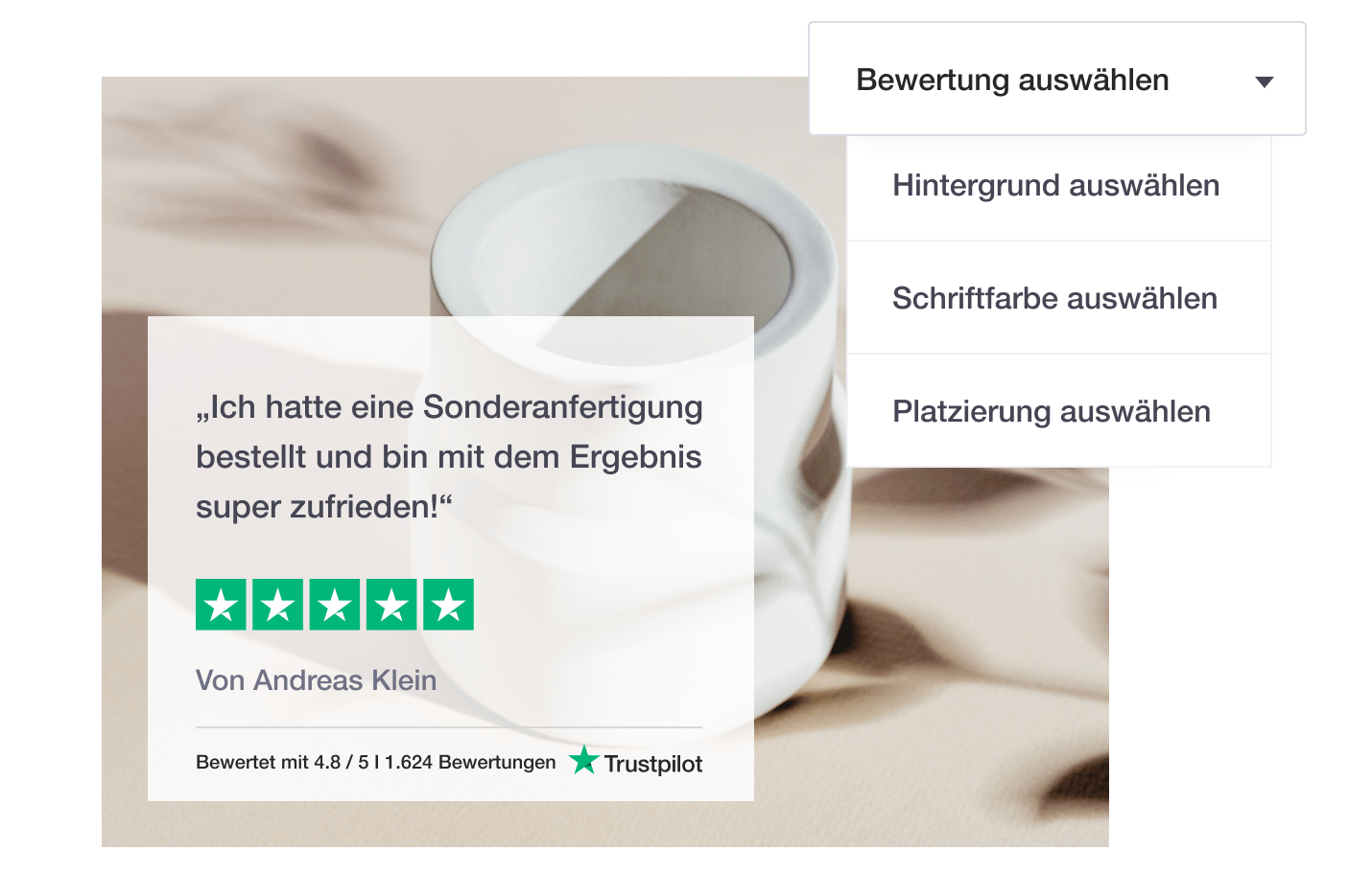 Illustration of Trustpilot's Review Image Generator tool for social media DE - Review Image Generator