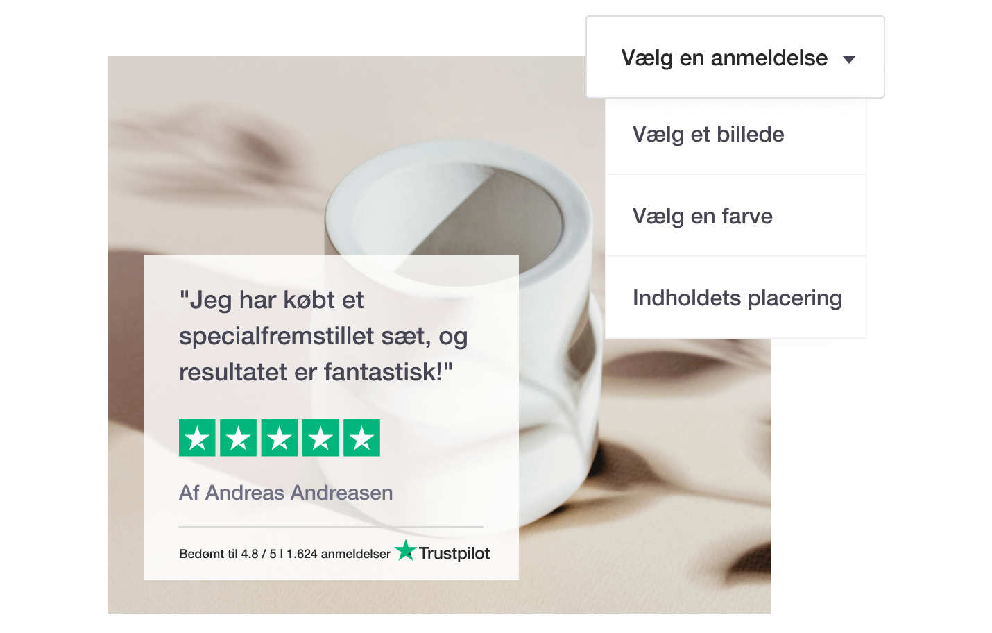 Illustration of Trustpilot's Review Image Generator tool for social media DK - Review Image Generator