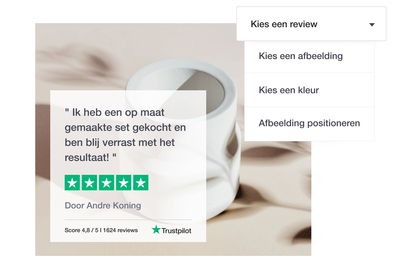 Illustration of Trustpilot's Review Image Generator tool for social media NL - Review Image Generator