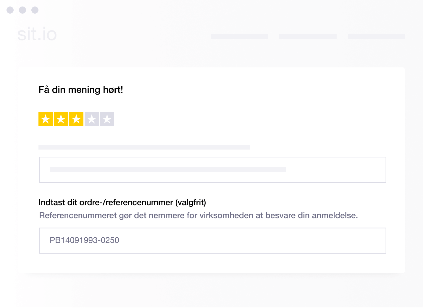 Illustration of Trustpilot's functionality to request an order or reference number from a reviewer DK - Reference number