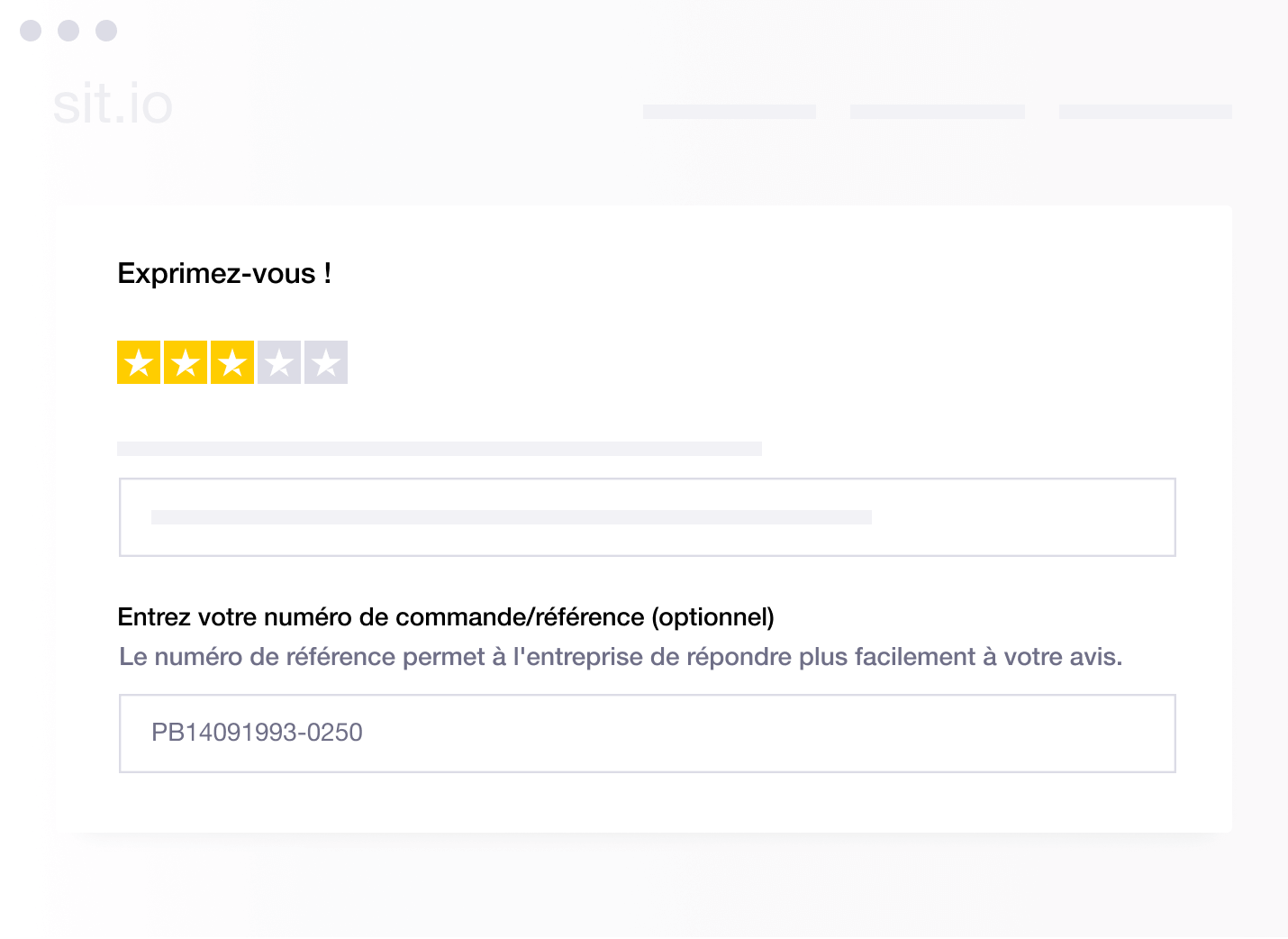 Illustration of Trustpilot's functionality to request an order or reference number from a reviewer FR - Reference number