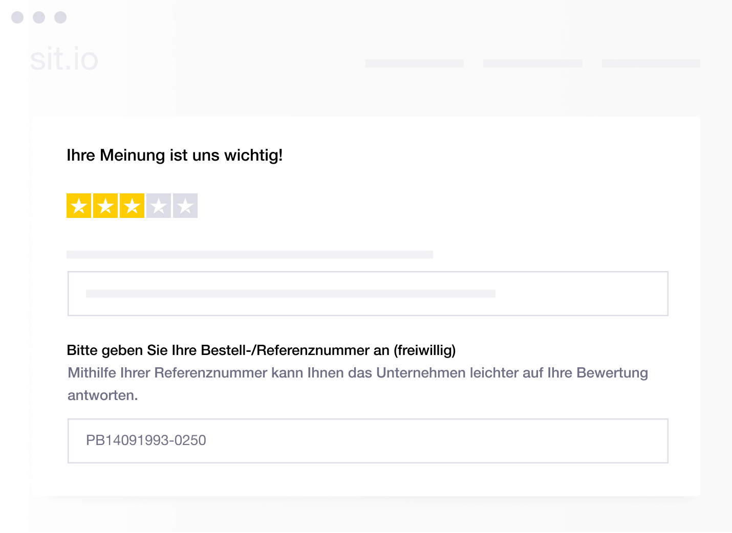 Illustration of Trustpilot's functionality to request an order or reference number from a reviewer DE - Reference number