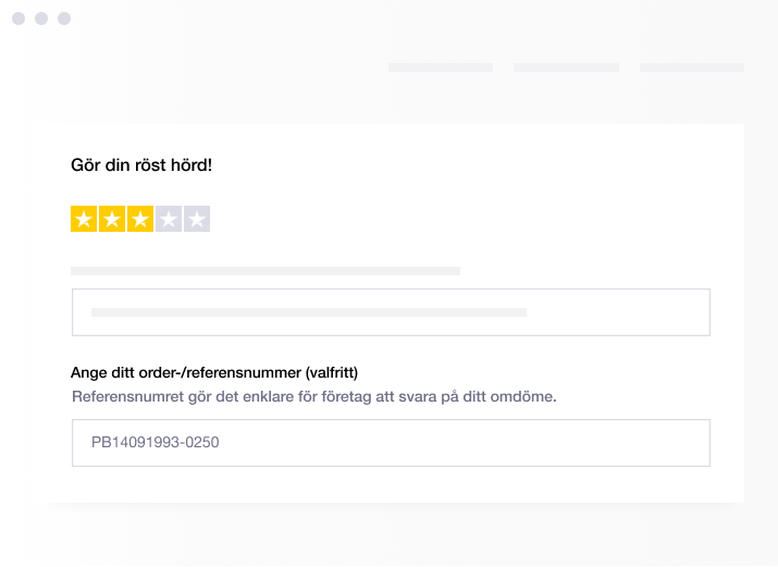 Illustration of Trustpilot's functionality to request an order or reference number from a reviewer SE - Reference number