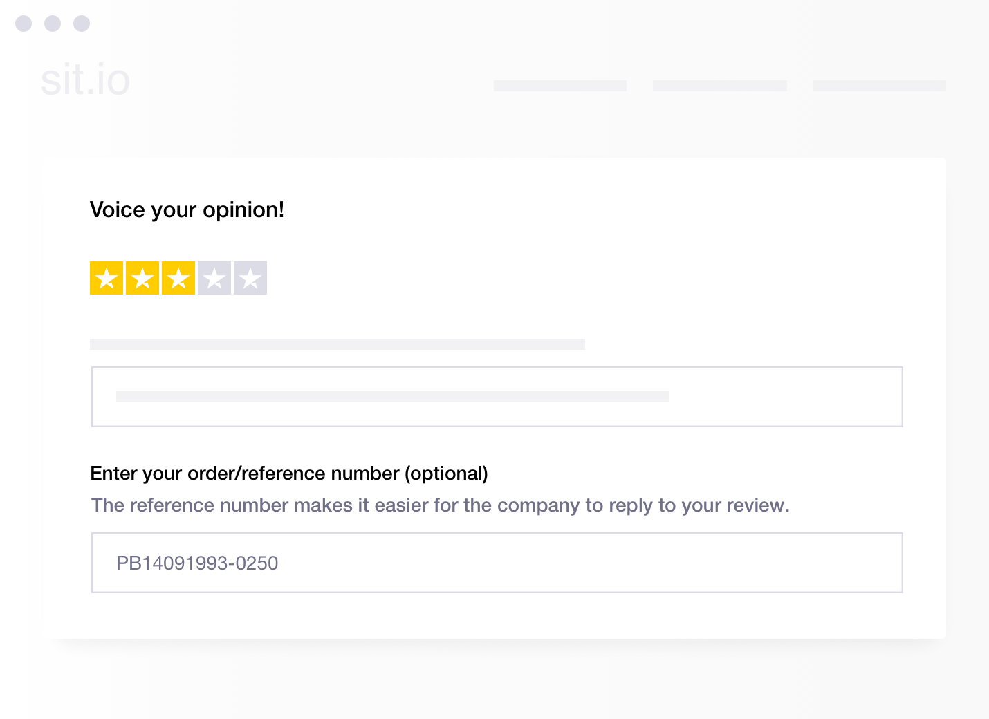 Illustration of Trustpilot's functionality to request an order or reference number from a reviewer Trustpilot's Request reference number functionality