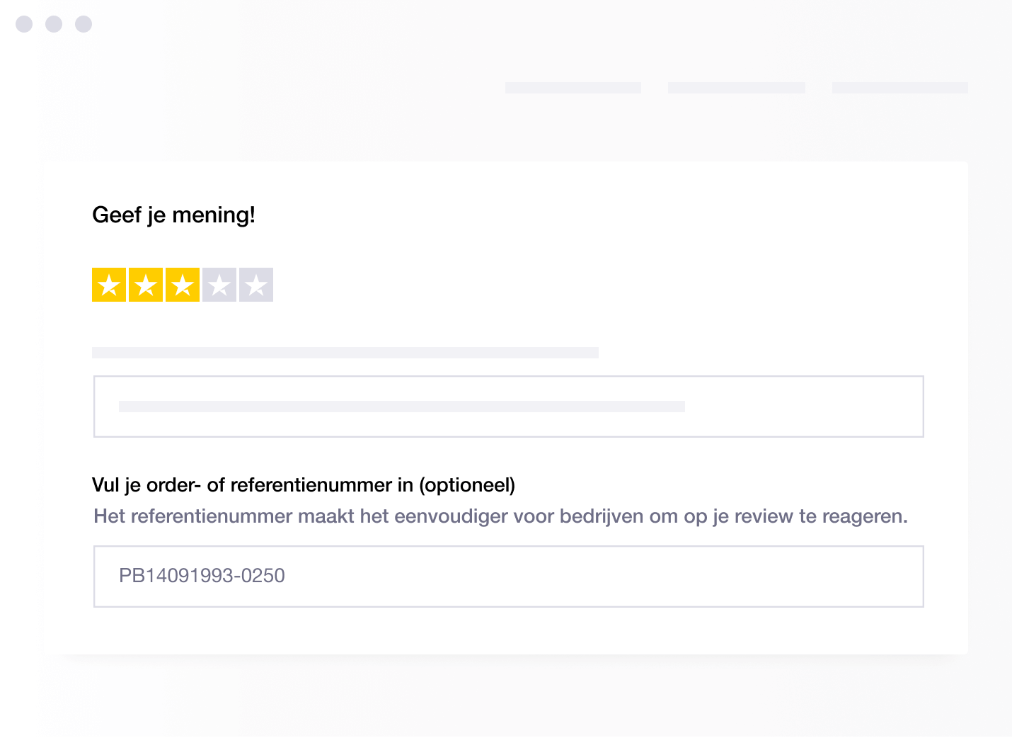 Illustration of Trustpilot's functionality to request an order or reference number from a reviewer NL - Reference number