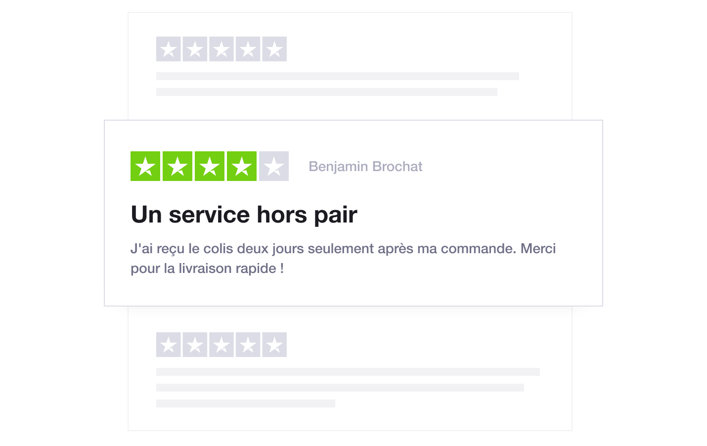 Illustration showing Trustpilot's Review Tagging feature in a Targeted TrustBox widget FR - Targeted TrustBox