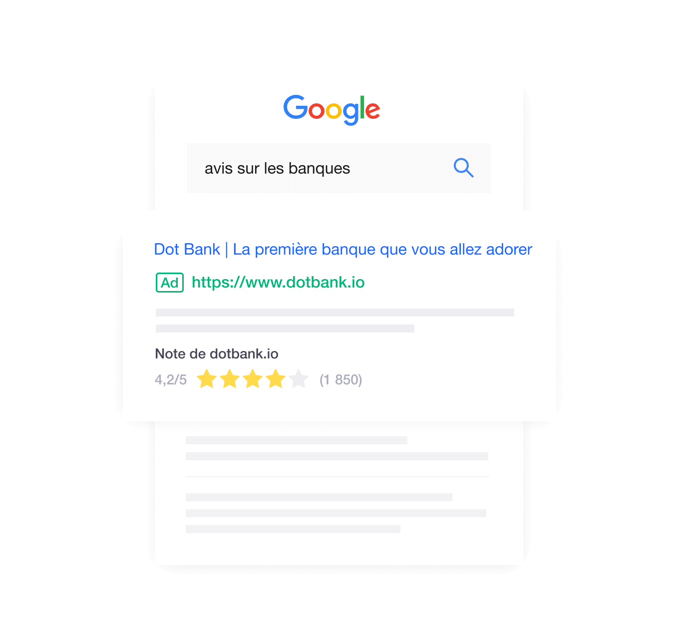 Illustration of a company ranking in a Google search with Trustpilot customer reviews FR - Jumbotron main image - desktop