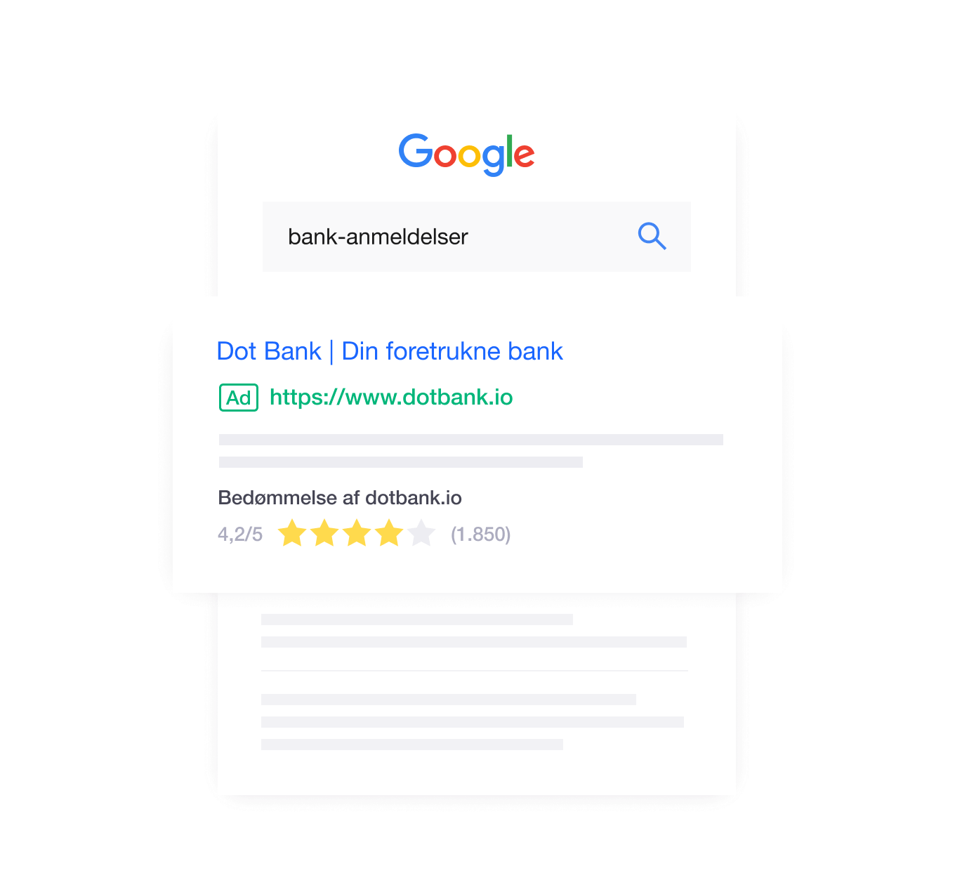 Illustration of a company ranking in a Google search with Trustpilot customer reviews DK - Jumbotron main image - desktop